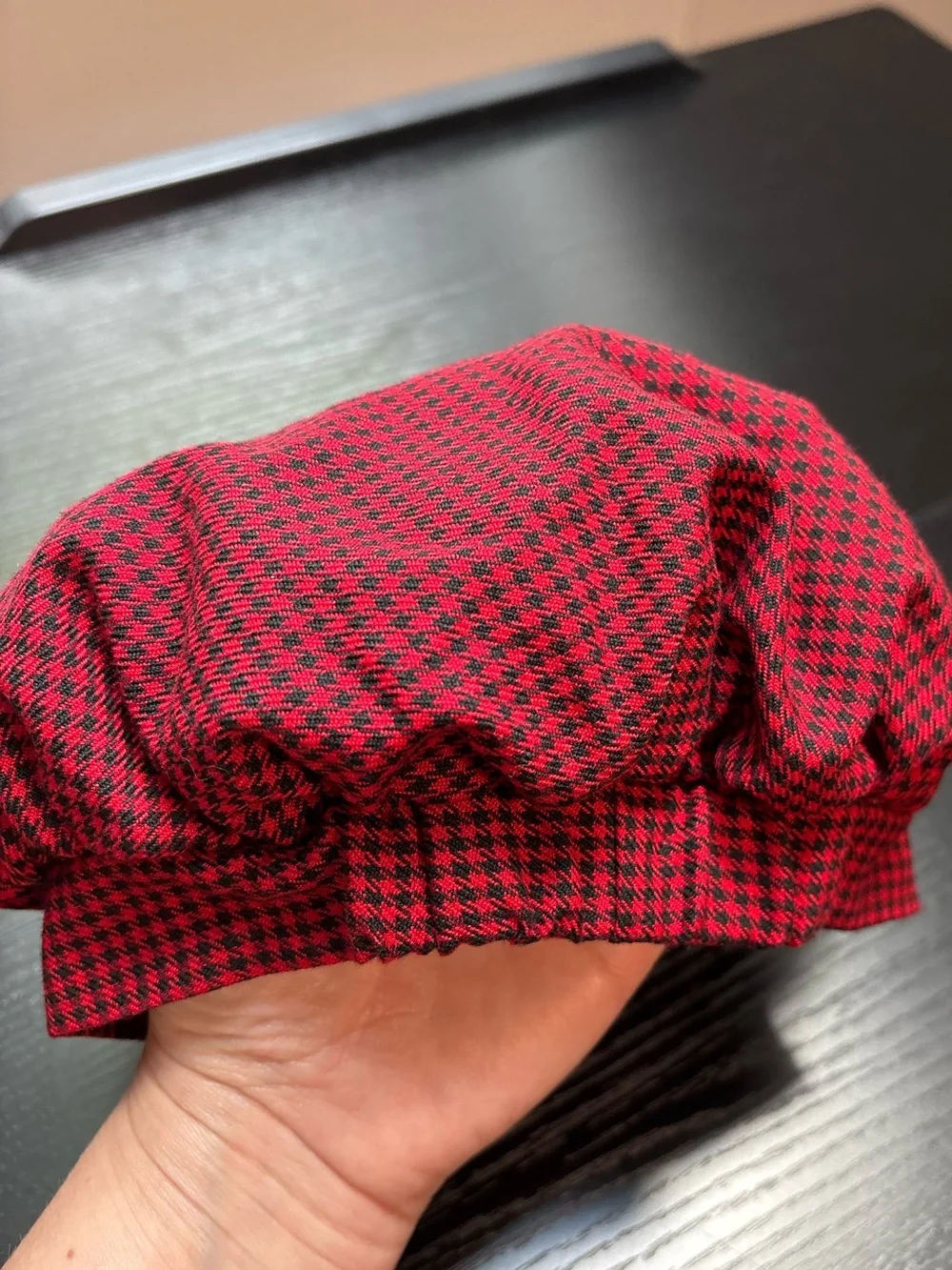 Vintage Bonnie Baby houndstooth cap with velvety butterfly applique. Size 6-9 M